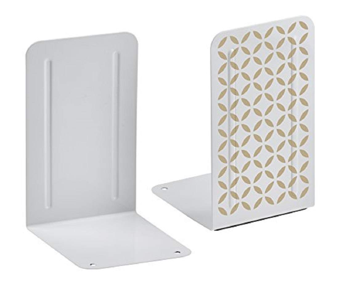 Acrimet Metal Bookends Design Series (Heavy Duty) (White Bookend with