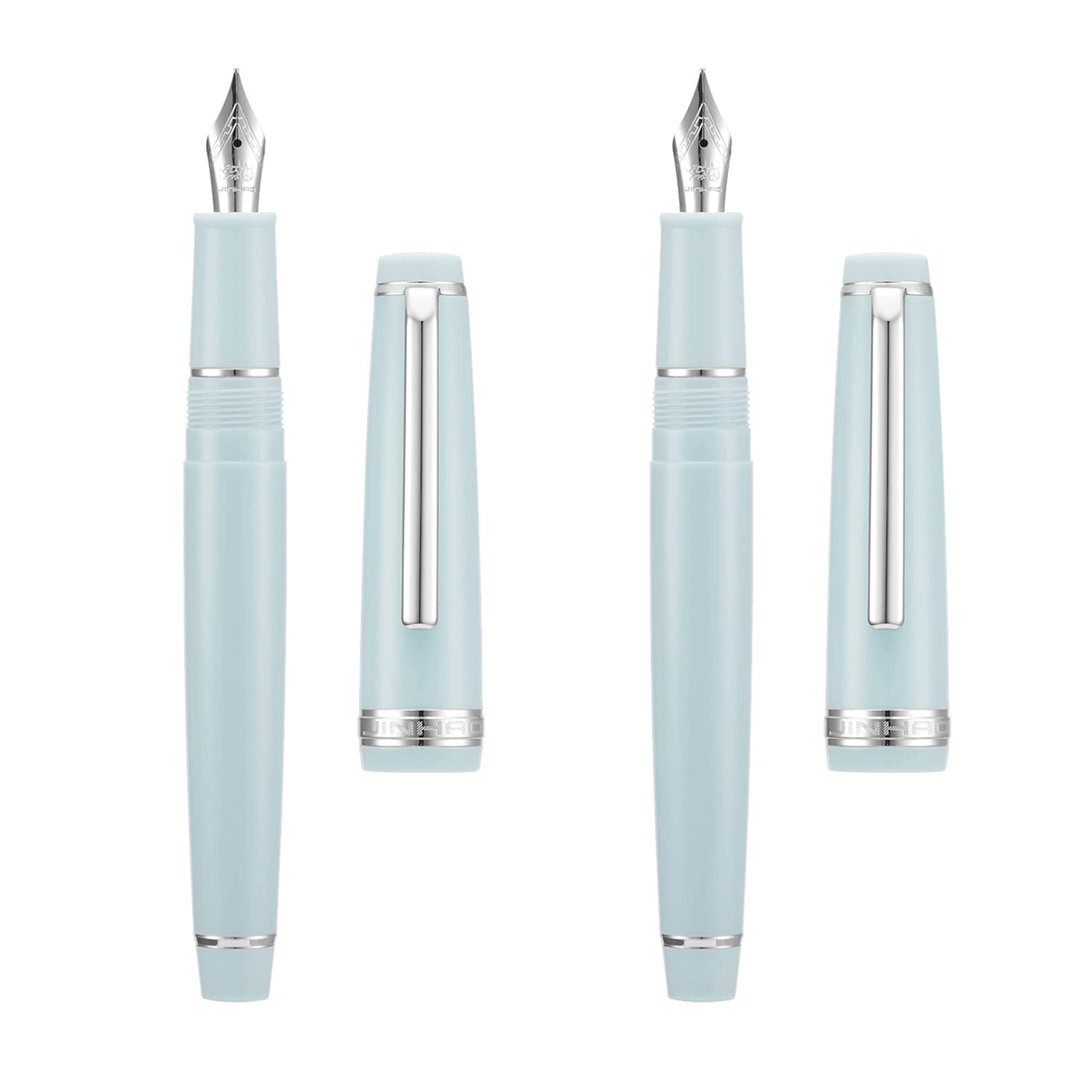 2 PCS Jinhao 82 Resin Fountain Pen Iridium Extra Fine & Fine Nib with Converter, Light Blue with Silver Clip Writing Pen Set