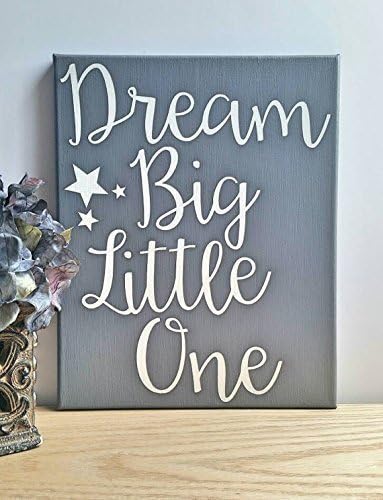 8x10 Dream Big Little One Wrapped Canvas Gray Neutral Nursery Wall Art Decor