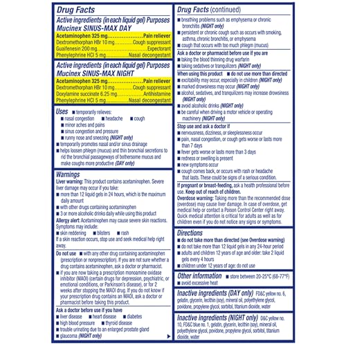 MUCINEX SINUS-MAX LIQUID GELS FOR DAY AND NIGHT, 24 COUNT