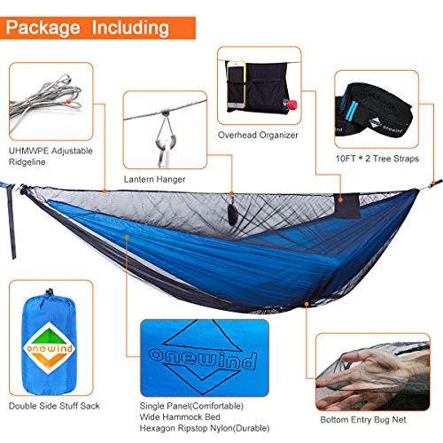 Onewind Camping Hammock, Portable Hammock Double Hammock with Mosquito Net 2 Tree Straps 1 Stuff