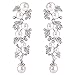 EVER FAITH Austrian Crystal Wedding Jewelry White Simulated Pearl Leaf Bridal Dangle Earrings for Women Bride Clear Silver-Tone