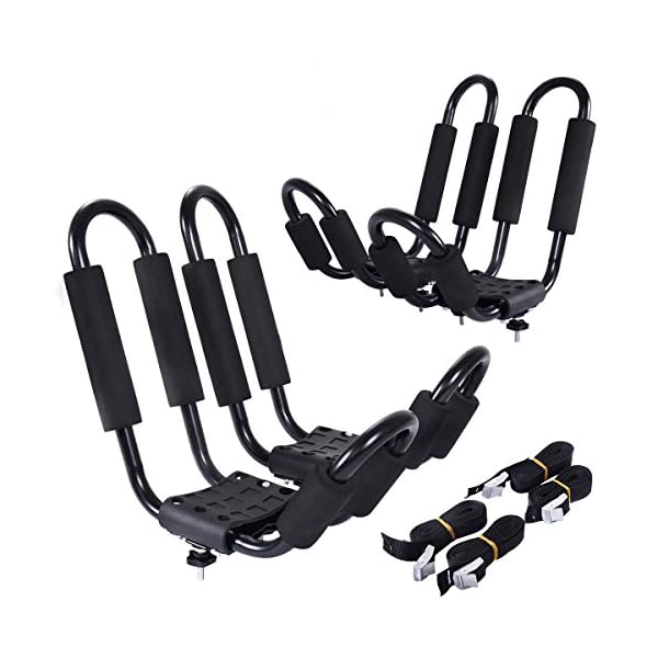 Goplus-2-Pair-Canoe-Boat-Kayak-Carrier-Car-SUV-Truck-Roof-Top-Mount-J-Cross-Bar