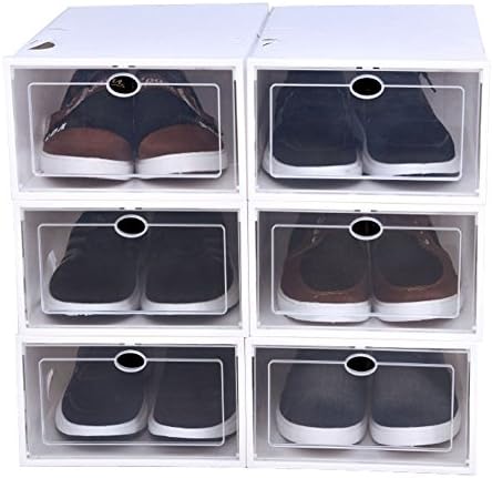 Familamb Shoe Box 6 Pack Foldable Stackable Storage Clear Plastic Box White