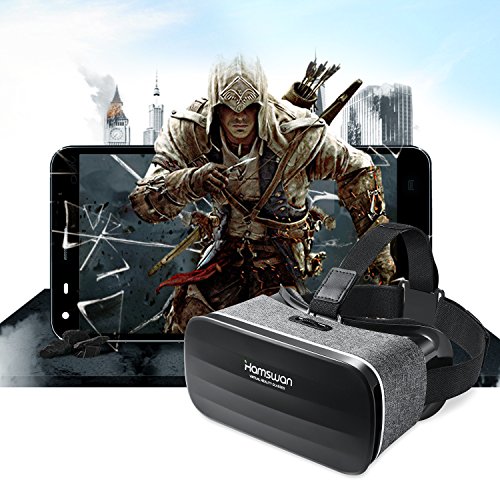 3D VR Headset, HAMSWAN 3D VR Glasses Virtual Reality Headset for 3D Movies and Games - Light Weight VR Goggles Compatible with iOS, Android and Other Phones within 4.0-6.0 Inch