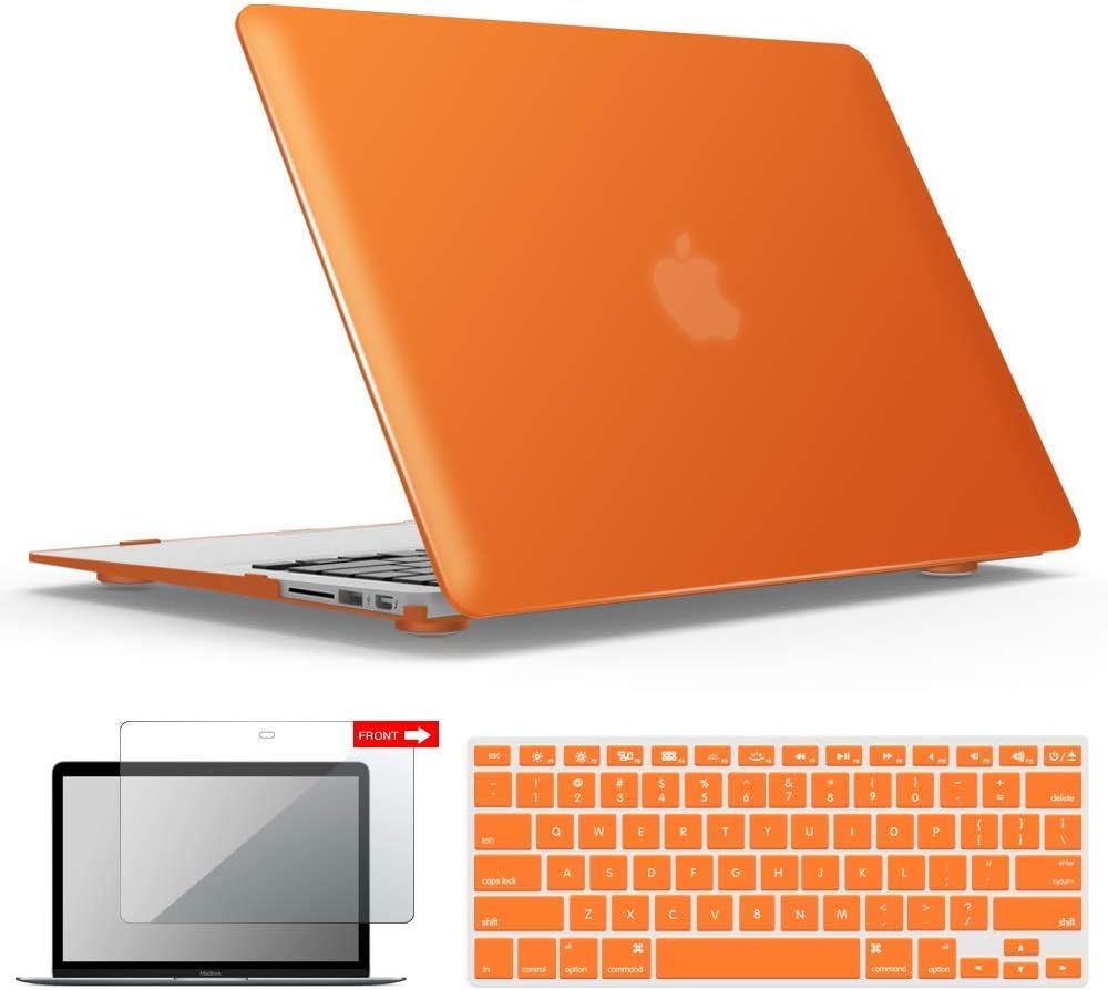 IBENZER MacBook Air 13 Inch Case A1466 A1369, Hard Shell Case with Keyboard & Screen Cover for Apple Mac Air 13 Old Version 2017 2016 2015 2014 2013 2012 2011 2010, Orange, A13OR+2