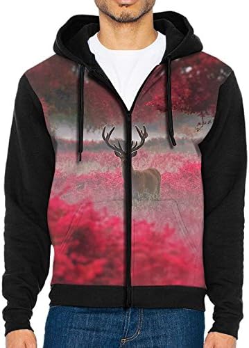 Toas1 Men Blooming safflower and Deer Funny Hat and Pockets Men With Hat Hoodies Pullover Pocket Sweater