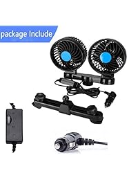 xlanjingj 12 V coche Auto ventilador de refrigeración ventilador de aire del coche oscilante con ventiladores de refrigeración Dual Head 2 velocidades ajustables Silencioso fuerte tablero DC coche eléctrico ventiladores para Sedan Suv RV barco Auto Vehícu