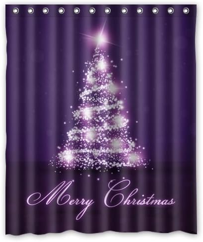 Custom Xmas Merry Christmas Happy New Year Waterproof Polyester Fabric 60"(w) x 72"(h) Shower Curtain and Hooks