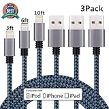 iPhone Charger, Cablex Lightning to USB Cable 3Pack 3FT 6FT 10FT Nylon Braided Charging Cord Compatible with iPhone X 8 8Plus 7 7Plus 6s 6sPlus 6 6Plus SE 5 5s 5c iPad iPod & More (Blue)
