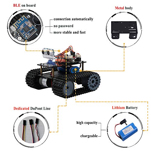 Keywish Panther-Tank Robot for Arduino UNO Project Smart Car Kit with Tutorial,Uno R3 Board,Line Tracking Module, Ultrasonic Sensor,Bluetooth Module,Great Educational Stem Toys for Boys and Girls