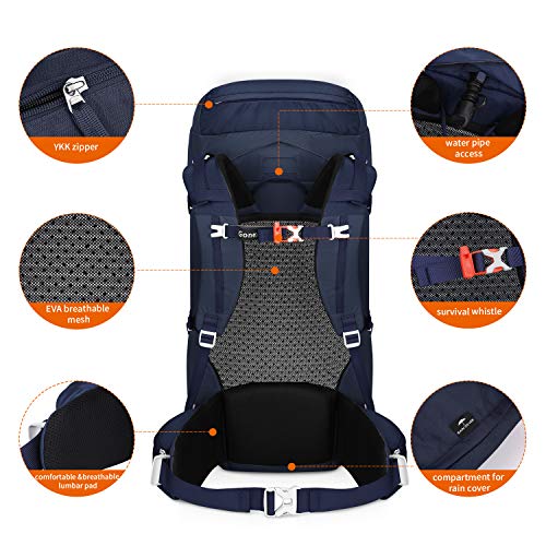 Gonex 45L/50L Hiking Internal Frame Backpack, Outdoor Travel Backpacking Backpack with Rain Cover for Camping, Trekking, Climbing for Men Women Deep Blue - Thumbnail 3
