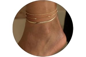 Kyerlyn Layered Anklets for Women, 14K Gold Plated Ankle Bracelets Silver Anklet Set Waterproof CZ Heart Butterfly Anklet Cuba Link Anklets Stack Women Summer Beach Dainty Jewelry Gift