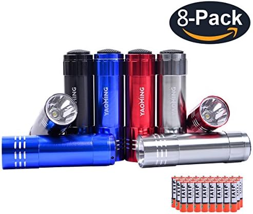 YAOMING Super Bright 100 Lumens Mini LED Flashlights (8 Pack) Small Pocket Size Flashlight with 24 AAA Batteries