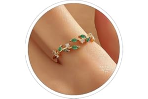 ONBRIG Dainty Rings Open Adjustable Ring Leaf Ring for Women Dainty Stackable Rings for Women