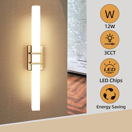 TYhogar LED Wall Light for Interior, 62 cm, 12 W Modern Brass Wall Light, Light for Bathroom Mirror, Hallway, Stairs, Picture, Living Room, Bedroom, Kitchen