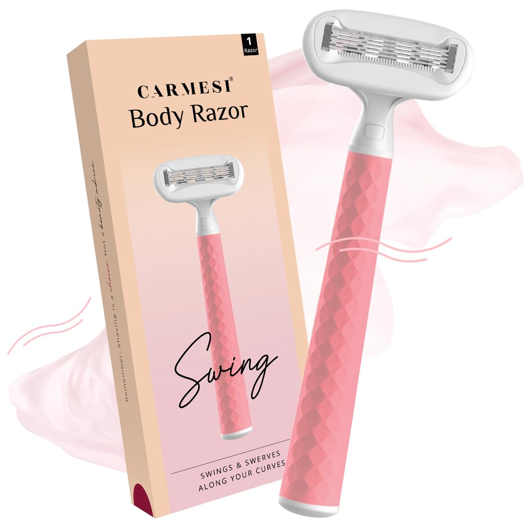 Carmesi Body Razor Swing | Swings & Swerves Along Your Curves | Moisture Ribbon With Aloe Vera & Vit E, 2-Way Pivot, Unique Diamond-Textured Handle | Pink Passion | 1 Razor
