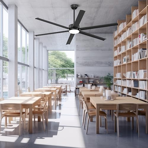 Ohniyou Ventilador de Techo Grande de 72 Pulgadas con Luces y Control Remoto, 6 Palas de Metal, 6 Velocidades, Motor DC Silencioso, Ventilador de Techo Industrial Negro para Patios Tienda Garaje