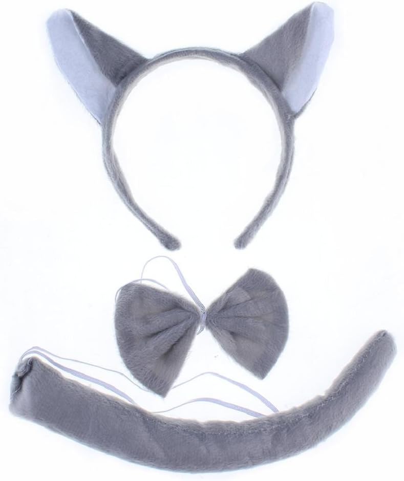 She's Shining Halloween Cosplay Wolf Ears Headband Tail Set Fancy Dress Animal Costume Three-Piece Suit, Grey