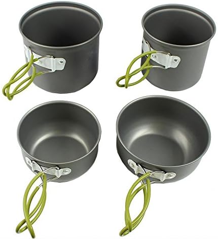 Outdoor Cookware Backpacking Cooking Picnic Bowl Pot Pan Set 4 Piece Mess Kit