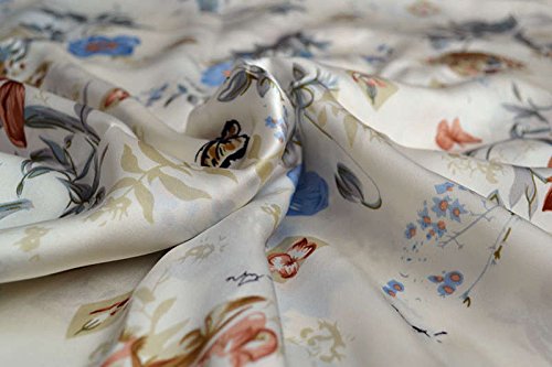 Maxfeel 100% Pure Mulberry Silk Charmuse Floral Fabric 45" Wide for Bedding Dress By the Yard or By Half Yard