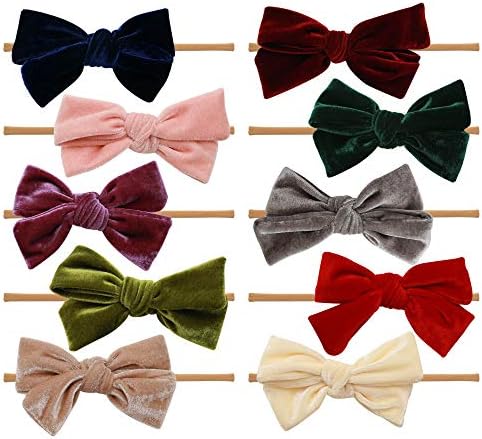 Baby Girl Headbands and bows - Large Velvet Nylon Headband Fits newborn toddler infant girls