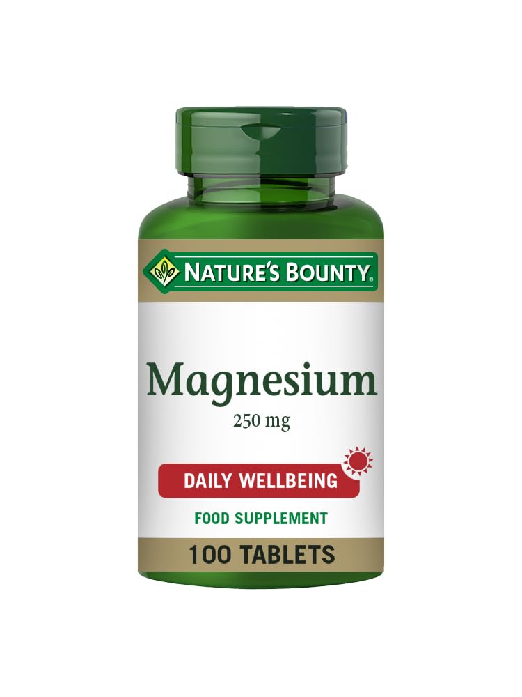 Nature's Bounty Magnesium 250 mg Tablets - Pack of 100 Coated Tablets, One-a-Day - Supports Energy and Vitality - Suitable for Vegans