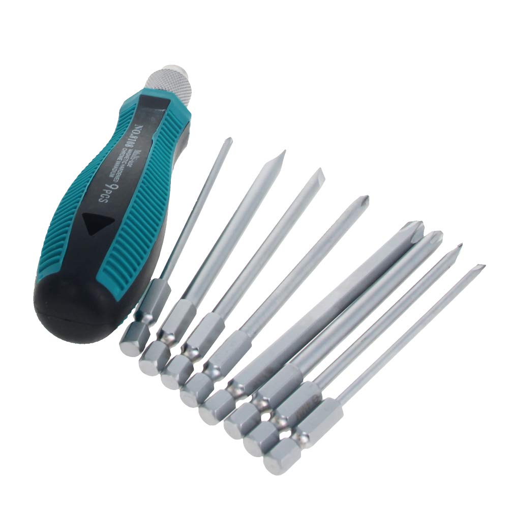 Utoolmart Magnetic Screwdriver Set, 9 in 1 Slotted Phillips Head Screw Driver, 1/4inch Hex Shank Screwdriver Bits Set, with Round Shaft Non Slip Comfortable Handle