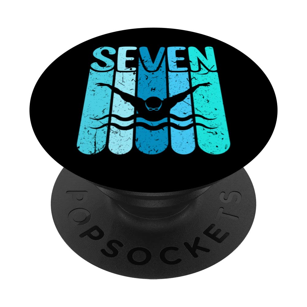 Swimmer 7th Birthday Swimming PopSockets Swappable PopGrip