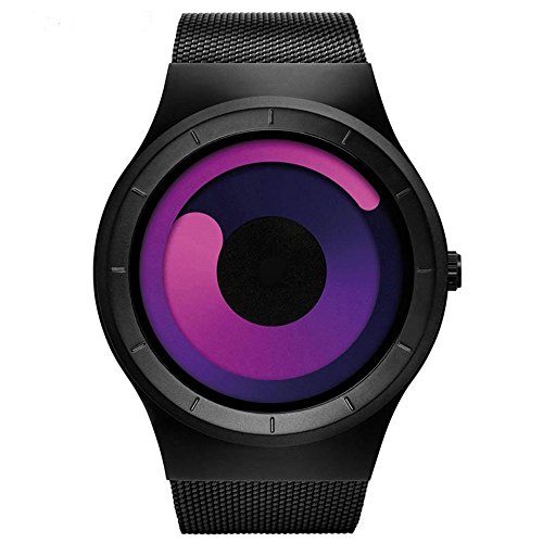 Mens Watches Luxury 2017 Stainless Steel Mesh Strap Quartz Watch Fashion Aurora Style (Red Black)