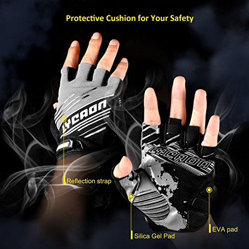 LYCAON Cycling Gloves, Silicone Gel EVA Padding Cushion Touch Screen with Skid Resistance Riding Bicycle Full/Half Finger Mitten for Mountain Road Bike Men Women (XL, Gray (Half Finger))