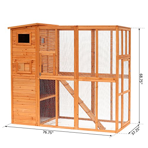 PawHut Large Wooden Outdoor Cat Enclosure Catio Cage with Ramp and