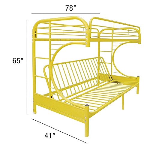 Major-Q 7002091yl Yellow Modern Metal Tube Supported Twin Futon Bunk Bed with Built-in Ladders & Full Length Guard Rails - Thumbnail 7