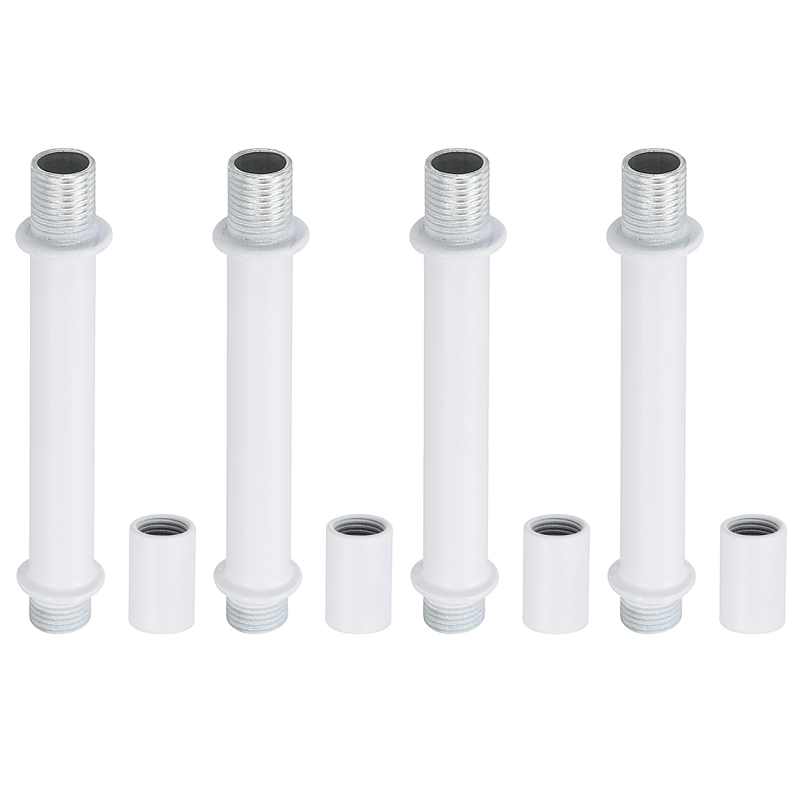 PATIKIL Straight Pipe Lamp Stems Rod Kit, 4Set M10 Carbon Steel 70mm(2.76") Long Double End Thread Rod with Coupling Nuts Sleeve Connector for Table Lamps Chandeliers, White