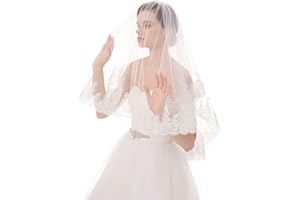 Lismyakey 2-Tier Appliqued Short Waist Length Bride Veil - Wedding Lace Veil Short Sparkle Waist Veils with Comb