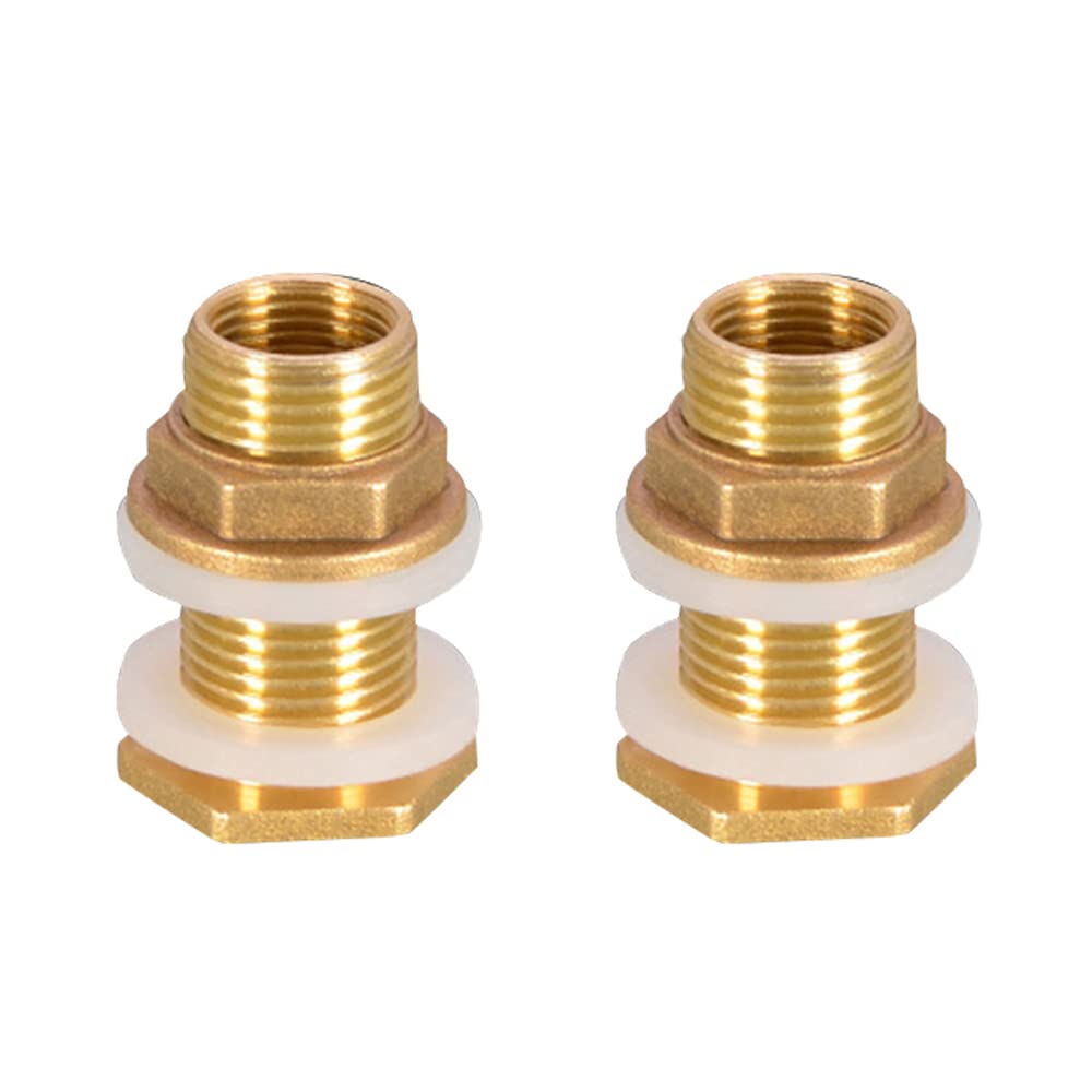 Brass Water Tank Connector, 2PCS Male 1/2 Inch Female 3/8 Inch Thread Brass Connector for Water Tower Outlet Interface Joint Fitting Copper Tube Adaptor Pipe