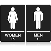 T&R Men Women Signs for Business - 2 Pack - 9 x 6 Inches Acrylic, ADA Compliant with Braille, Apply to Office, Home, Public Door/Wall