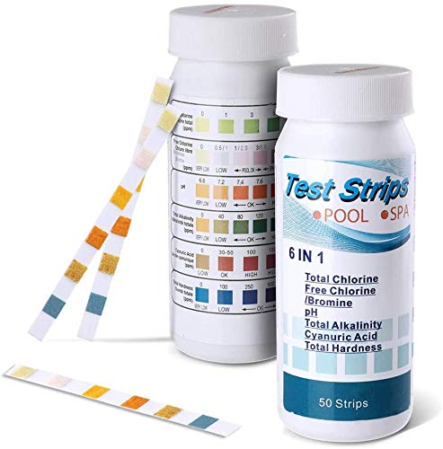 Tslinc 100 Pcs 6 IN 1 Water Test Strips, Pool Spa Hot Tub Water Test Strips Drinking Water Test Strips Quick Detect PH, Total Chlorine, Free Chlorine, Total Alkalinity, Cyanuric Acid, Total Hardness