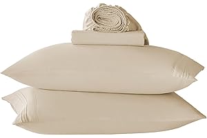 YIBEIZI Beige Full Size Bed Sheet Sets-Deep Pocket Fitted Sheet & Pillowcase Sets-4 Piece Soft Cooling Microfiber Bedsheets for Double Bed