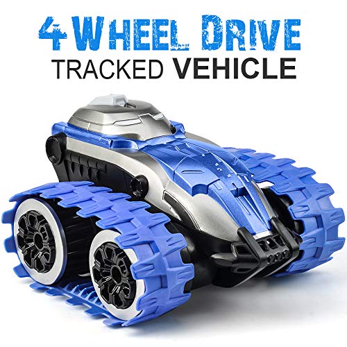 Remote Control Car for Kids  RC Car for Boys Toy Tracked Vehicle Wheelie 360° Spin 2.4GHz 4WD Dual Motors Rechargeable Electric RC Toy Car Tank Blue (Best Remote Control Tank)