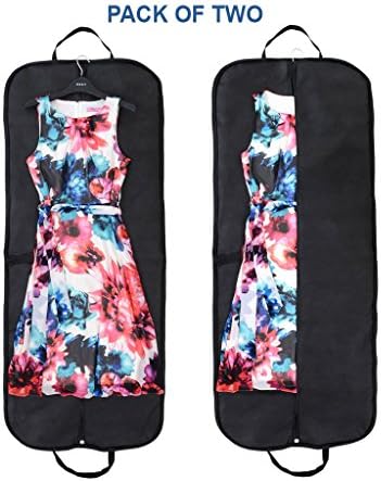Garment Bags - 58 Inch Long - Set of 2 - Showerproof, Breathable, Ultra Lightweight Folding Dress Bags for Travel and Storage - Ideal Gifts for Women - Black