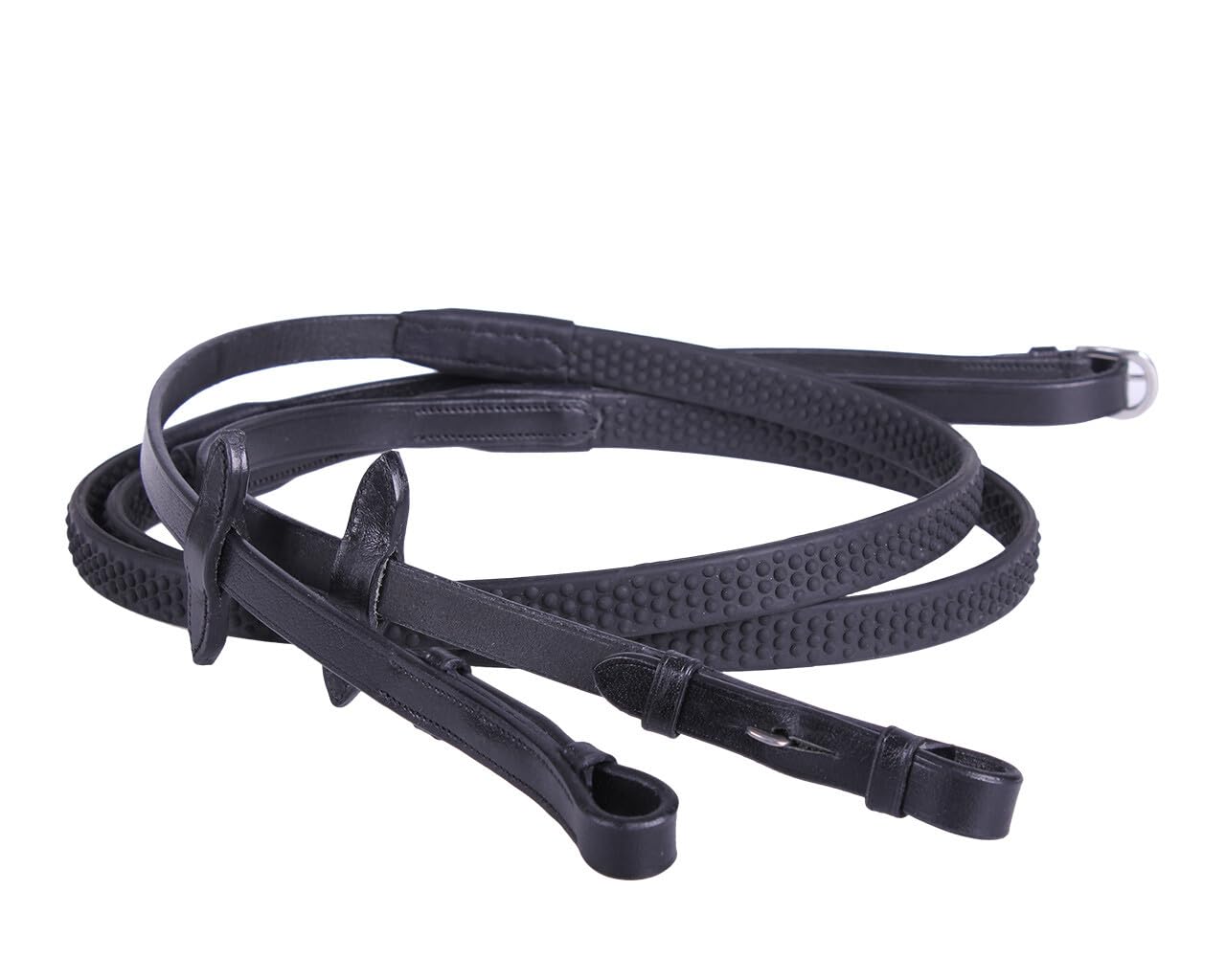 Equipride LEATHER REINS WITH SUPER GRIP ANTI-SLIP FOR BRIDLE SUPER FLEXIBLE RUBBER GRIP (Black, Extra Full)