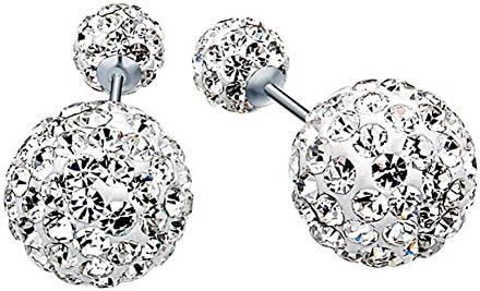 925 Sterling Silver Double Crystal Beads Stud Earrings, (14+10mm)