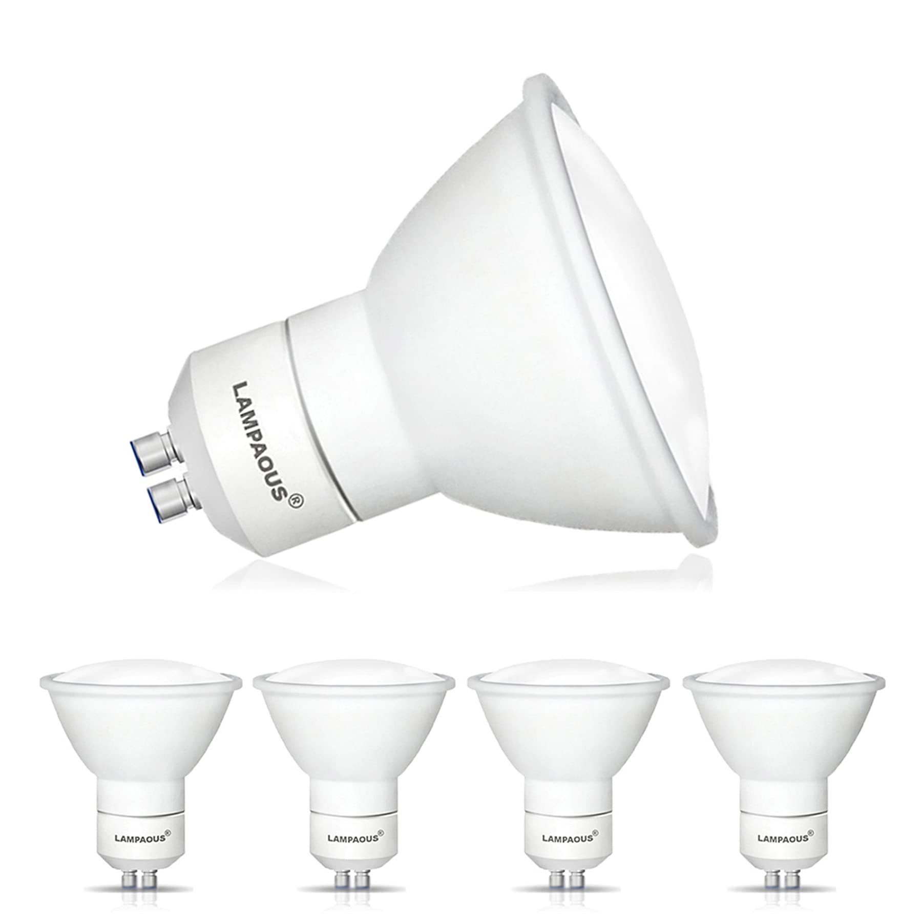 LAMPAOUS GU10 5W LED Light Bulbs, 50W GU10 Halogen Bulbs Replacement, Super Bright Cool White Daylight 6000K Spotlight Bulbs, Non Dimmable, 120° Beam Angle, Energy Saving, 2 Years Warranty, 4 Pack