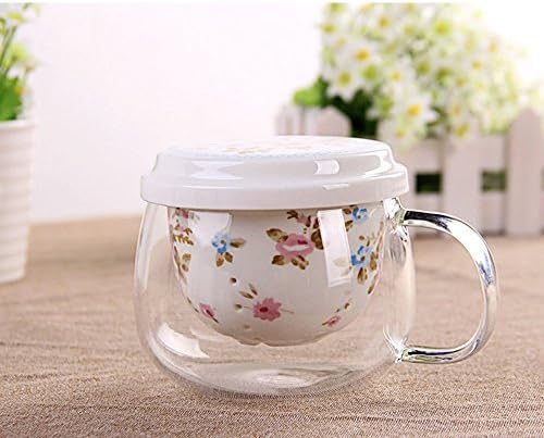Keabby 301-400ml Personal Glass and Ceramics Made Tea Infuser &amp; Mug, Teapot/Teacup (Flower)
