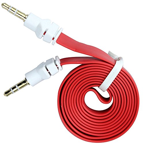 niceeshop(TM) 1m Red 3.5mm Male to Male Flat Noodle Audio Extension AUX Cable Adapter for Pc Phone Car IPods