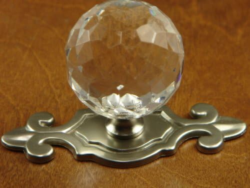 Sonoma Cabinet Hardware Iris Knob Brushed Satin Nickel with fleur-de-lis Backplate Shabby Chic Vanity Bath