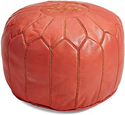 POUFATI Moroccan Leather Pouf Ottoman Unstuffed, Orange