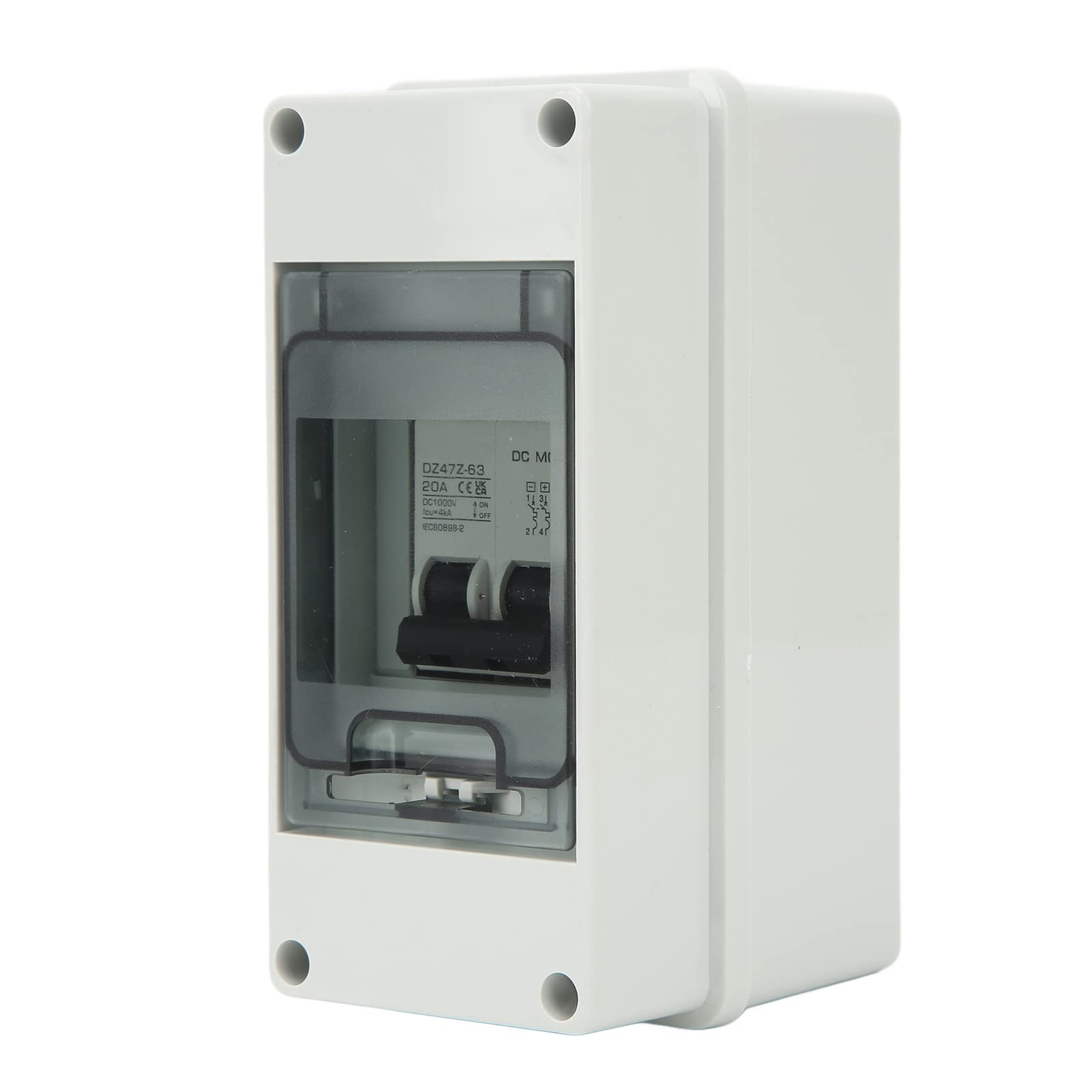 DC Miniature Circuit Breaker, 2 Pole DC1000V 20Amp Isolator with Waterproof Cover Disconnect Switch for Solar PV System, RV, Solar Off Grid System