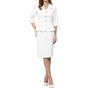 Hobemty Women's Skirt Suit Set 2 Piece Outfit 2026 Trendy Work Peplum Blazers and Pencil Skirts with Brooch Pin